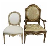 Lot of 2 Antique Paint & Gilt Decorated Chairs.