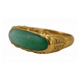 JEWELRY. Chinese High Karat Gold and Jade Ring.