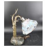 Leaded  Glass & Jeweled Lamp On Rock Base