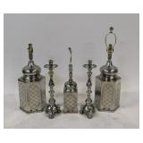 5 Assorted Vintage Silvered Me\tal Lamps .