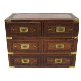 Vintage Campaign Style Carved & Brass Inlaid