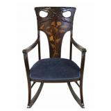 Art Nouveau Inlaid Mahogany Rocking Chair.