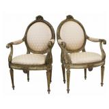 Finely Carved Pair of Louis XVI Arm Chairs.