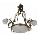Antique Bronze Chandelier With Glass Dome & Shades