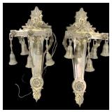 A Pair Of 5 Light Bronze Sconces With Heads