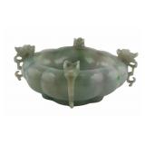 Chinese Carved Jade Scalloped Bowl with Dragon