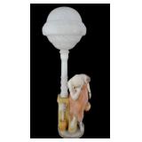 Colored Alabaster Lamp of a Woman by a Fountain.