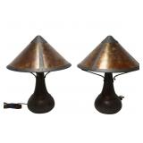 Pair Of Arts & Crafts Lamps With Mica Shades