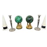 Pair of Marble Obelisks & Pair of Decorative Balls