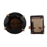 JEWELRY. (2) Large Gold and Smokey Topaz Cocktail