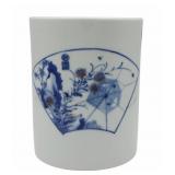 Signed Chinese Blue and White Brush Pot with Iron