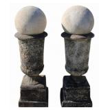 Large Pair of Terracotta Urns with Ball Finials.