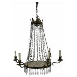 Antique Gilt Metal & Glass 6 Arm Chandelier.