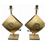 Pair of Brutalist Bronze Mid Century Lamps