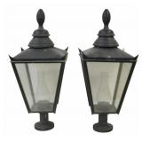 Large Pair of Metal Hurricane Style Lanterns.