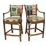 Vintage Pair of Upholstered Rattan High Chairs.