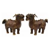 Pair of Chinese Cloisonne Enamel Figures of Qilin.