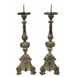 Tall Pair of Antique Carved & Silver Gilt Wood