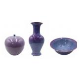 (3) Chinese Purple Flambe Porcelains.