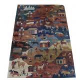 Vintage Hand Knotted Pictorial Rug.