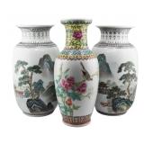 (3) 20th Century Chinese Enamel Decorated Vases.