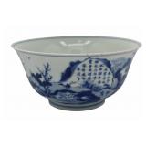 Chinese Blue and White Landscape Bowl with Poems.