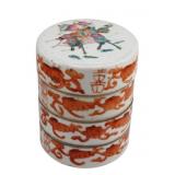 Chinese Famille Rose and Iron Red Stacking Bowls.