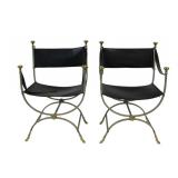 After Maison Jansen Pair Of Savonarola Chairs.