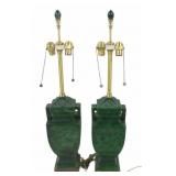 Marlboro Lamp Co Pai of Malachite Style Lamps.