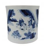 Large Chinese Blue and White Brush Pot of Figures.