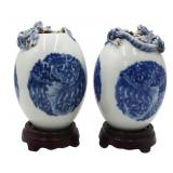 Pair of Chinese Blue and White Dragon Vases.
