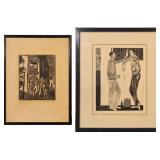 TWO 20TH CENTURY WOODCUT PRINTS.