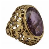 JEWELRY. 18kt Gold and Amethyst Scroll Motif Ring.