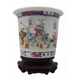 Chinese Famille Rose Enamel Planter on Carved Wood