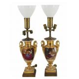 Pair of Old Paris Porcelain Urns as Lamps.