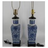 Pair of Asian Style Blue & White Lamps.