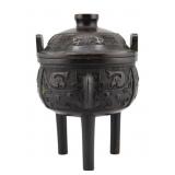 Chinese Archaic Bronze Lidded Tripod Censer.