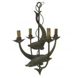 Antique Patinated Tole Fish Form Chandelier.