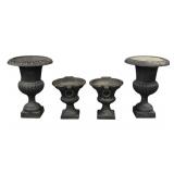 2 Pairs Of Black Cast Iron Garden Urns.