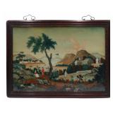 Chinese Export Reverse Painted Landscape Scene.