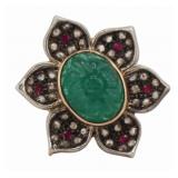 JEWELRY. 14kt Gold, Emerald, Ruby and Diamond Ring