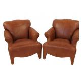 Modern Pr Of Leather Upholstered Lounge Chairs