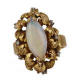 JEWELRY. Signed H.K. 14kt Gold Opal and Diamond