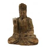 Large SE Asian Carved and Paint Decorated Buddha.