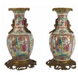 Fine Pair of Bronze Mounted Famille Rose Vases.