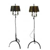 Pair of Wrought Iron Floor Lamps with Tole Shades.