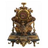 Fine Antique Bronze Mounted Rouge Marble Clock.