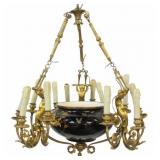 HENRY DASSON Gilt Bronze & Porcelain Chandelier.