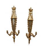A Pair of Antique Gilt Wood & Mirrored Sconces