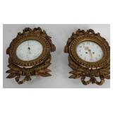 French Carved & Gilded Wood Clock & Barometer